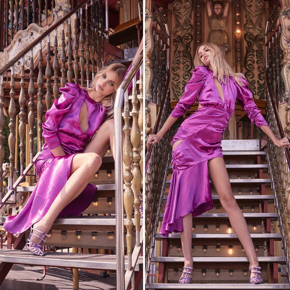 FOR LOVE & LEMONS NWT  Bowie Cutout Metallic Dress Purple Size S - Picture 2 of 11